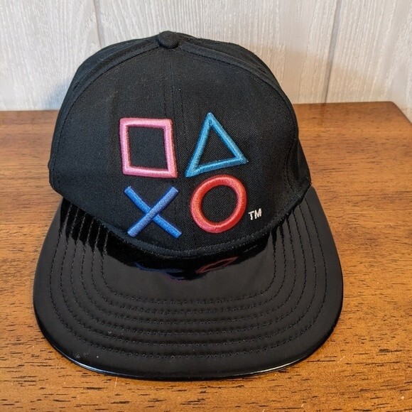 Playstation Flat Bill Snapback Pleather Brim Hat EUC OSFM - Picture 1 of 8